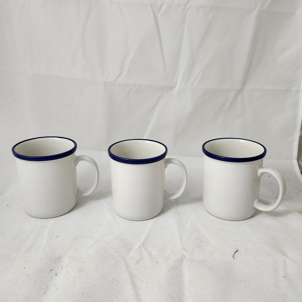 Rio Stoneware Cups Set of 3 Off White and Blue